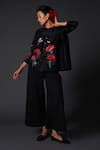 Buy_Balance by Rohit Bal_Black Chanderi Silk Printed Floral Round Short Tunic _at_Aza_Fashions