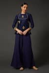 Buy_Balance by Rohit Bal_Blue Chanderi Silk Embroidered Floral Round Short Tunic  _at_Aza_Fashions