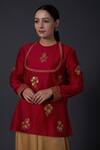 Buy_Balance by Rohit Bal_Red Chanderi Silk Embroidered Floral Round Zari Work Tunic _at_Aza_Fashions