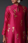 Balance By Rohit Bal_Pink Cotton, Chanderi Silk Floral Mandarin Collar Kurta And Palazzo Set _Online_at_Aza_Fashions