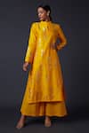 Buy_Balance By Rohit Bal_Yellow Cotton, Silk Chanderi Floral Mandarin Collar Printed Kurta And Palazzo Set _at_Aza_Fashions