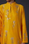 Balance By Rohit Bal_Yellow Cotton, Silk Chanderi Floral Mandarin Collar Printed Kurta And Palazzo Set _Online_at_Aza_Fashions