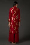 Shop_Balance by Rohit Bal_Red Silk Chanderi Block Print Floral Mandarin Kurta And Palazzo Set  _at_Aza_Fashions