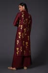 Shop_Balance by Rohit Bal_Maroon Silk Chanderi Block Print Floral Mandarin Kurta And Palazzo Set  _at_Aza_Fashions