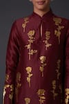 Balance by Rohit Bal_Maroon Silk Chanderi Block Print Floral Mandarin Kurta And Palazzo Set  _Online_at_Aza_Fashions