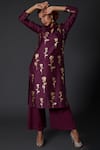 Buy_Balance by Rohit Bal_Purple Silk Chanderi Block Print Floral Mandarin Kurta And Palazzo Set  _at_Aza_Fashions