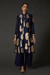 Buy_Balance by Rohit Bal_Blue Silk Chanderi Block Print Paisley Mandarin Kurta And Palazzo Set  _at_Aza_Fashions