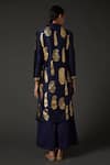 Shop_Balance by Rohit Bal_Blue Silk Chanderi Block Print Paisley Mandarin Kurta And Palazzo Set  _at_Aza_Fashions