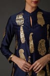 Balance by Rohit Bal_Blue Silk Chanderi Block Print Paisley Mandarin Kurta And Palazzo Set  _Online_at_Aza_Fashions