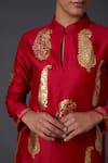 Balance by Rohit Bal_Red Silk Chanderi Block Print Paisley Mandarin Kurta And Palazzo Set  _Online_at_Aza_Fashions