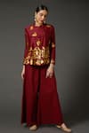 Buy_Balance by Rohit Bal_Maroon Chanderi Silk Block Print Floral Mandarin Collar Tunic  _at_Aza_Fashions