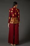 Shop_Balance by Rohit Bal_Maroon Chanderi Silk Block Print Floral Mandarin Collar Tunic  _at_Aza_Fashions