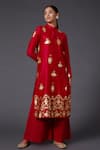 Buy_Balance by Rohit Bal_Red Chanderi Silk Block Print Floral Mandarin Kurta And Palazzo Set  _at_Aza_Fashions