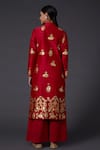 Shop_Balance by Rohit Bal_Red Chanderi Silk Block Print Floral Mandarin Collar Kurta And Palazzo Set _at_Aza_Fashions