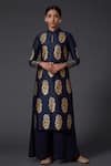 Buy_Balance by Rohit Bal_Blue Chanderi Silk Block Print Floral Mandarin Kurta And Palazzo Set  _at_Aza_Fashions