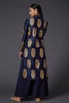 Shop_Balance by Rohit Bal_Blue Chanderi Silk Block Print Floral Mandarin Kurta And Palazzo Set  _at_Aza_Fashions