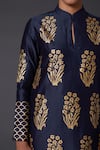 Balance by Rohit Bal_Blue Chanderi Silk Block Print Floral Mandarin Kurta And Palazzo Set  _Online_at_Aza_Fashions