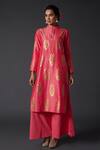Buy_Rohit Bal Designs Pvt Ltd_Pink Cotton, Chanderi Silk Floral Mandarin Collar Kurta And Palazzo Set _at_Aza_Fashions