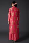 Shop_Rohit Bal Designs Pvt Ltd_Pink Cotton, Chanderi Silk Floral Mandarin Collar Kurta And Palazzo Set _at_Aza_Fashions