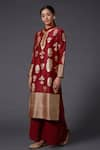 Buy_Balance by Rohit Bal_Maroon Silk Chanderi Block Print Floral Mandarin Collar Kurta And Palazzo Set _at_Aza_Fashions