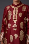 Balance by Rohit Bal_Maroon Silk Chanderi Block Print Floral Mandarin Collar Kurta And Palazzo Set _Online_at_Aza_Fashions