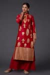 Buy_Balance by Rohit Bal_Red Silk Chanderi Block Print Floral Mandarin Kurta And Palazzo Set  _at_Aza_Fashions