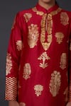 Balance by Rohit Bal_Red Silk Chanderi Block Print Floral Mandarin Kurta And Palazzo Set  _Online_at_Aza_Fashions