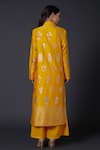 Shop_Balance by Rohit Bal_Yellow Silk Chanderi Block Print Floral Mandarin Kurta And Palazzo Set  _at_Aza_Fashions