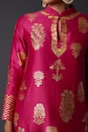 Balance by Rohit Bal_Pink Silk Chanderi Block Print Floral Mandarin Kurta And Palazzo Set  _Online_at_Aza_Fashions