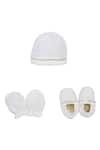 Buy_Tiber Taber_White Cotton Embroidered Lace Work Cap Mittens And Booties Set  _at_Aza_Fashions