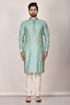 Shop_Samyukta Singhania_Blue Polyester, Cotton Embroidery Floral Motif Full Sleeve Kurta _Online_at_Aza_Fashions