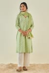 Buy_Lahario_Green Cotton Printed Floral Motifs V Neck Kurta Sharara Set _at_Aza_Fashions