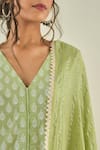 Buy_Lahario_Green Cotton Printed Floral Motifs V Neck Kurta Sharara Set _Online_at_Aza_Fashions