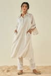 Buy_Lahario_White Cotton Striped Collared Neck Kurta And Pant Set _at_Aza_Fashions