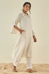 Lahario_White Cotton Striped Collared Neck Kurta And Pant Set _Online_at_Aza_Fashions