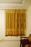 Shop_Inheritance India_Yellow Cotton Print Hand Block Chanderi Curtains Set Of 2 _at_Aza_Fashions