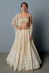 Buy_Pooja Rajgarhia Gupta_White Georgette Embroidered Sequins Square Mosaic Block Print Cape Lehenga Set _at_Aza_Fashions