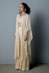 Shop Pooja Rajgarhia Gupta White Georgette Block Print, Sequins, Shells V Neck Mosaic Cape Sharara Set Online at Aza Fashions Shop_Pooja Rajgarhia Gupta_White Georgette Block Print, Sequins, Shells V Neck Mosaic Cape Sharara Set _Online_at_Aza_Fashions