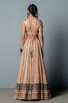 Shop_Pooja Rajgarhia Gupta_Beige Organza, Georgette Block Print, Sequins V Neck Zenobia Lehenga Set _at_Aza_Fashions