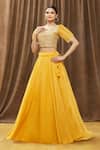 Buy_Naintara Bajaj_Yellow Organza Embroidered Floral Straight Blouse And Lehenga Set_at_Aza_Fashions