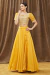 Naintara Bajaj_Yellow Organza Embroidered Floral Straight Blouse And Lehenga Set_Online_at_Aza_Fashions