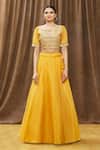 Buy_Naintara Bajaj_Yellow Organza Embroidered Floral Straight Blouse And Lehenga Set_Online_at_Aza_Fashions