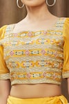 Naintara Bajaj_Yellow Organza Embroidered Floral Straight Blouse And Lehenga Set_at_Aza_Fashions