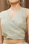 Naintara Bajaj_Grey Organza Embroidered Sequin V Neck Blouse And Lehenga Set_at_Aza_Fashions