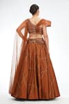 Shop_Shruti S_Brown Silk Embroidered Hashtag Motifs Asymmetric Lehenga And Draped Blouse Set _at_Aza_Fashions