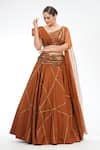 Buy_Shruti S_Brown Silk Embroidered Hashtag Motifs Asymmetric Lehenga And Draped Blouse Set _Online_at_Aza_Fashions