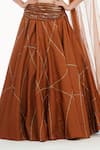 Shop_Shruti S_Brown Silk Embroidered Hashtag Motifs Asymmetric Lehenga And Draped Blouse Set _Online_at_Aza_Fashions