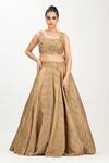 Shruti S_Gold Silk, Star Net Cutdana, Pearl Work, Sequin Round Embroidered Lehenga Set_Online_at_Aza_Fashions
