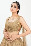 Shruti S_Gold Silk, Star Net Cutdana, Pearl Work, Sequin Round Embroidered Lehenga Set_at_Aza_Fashions