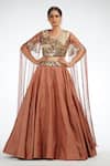 Buy_Shruti S_Brown Silk Embroidered Sequin Square Neck Blouse And Lehenga Set_at_Aza_Fashions